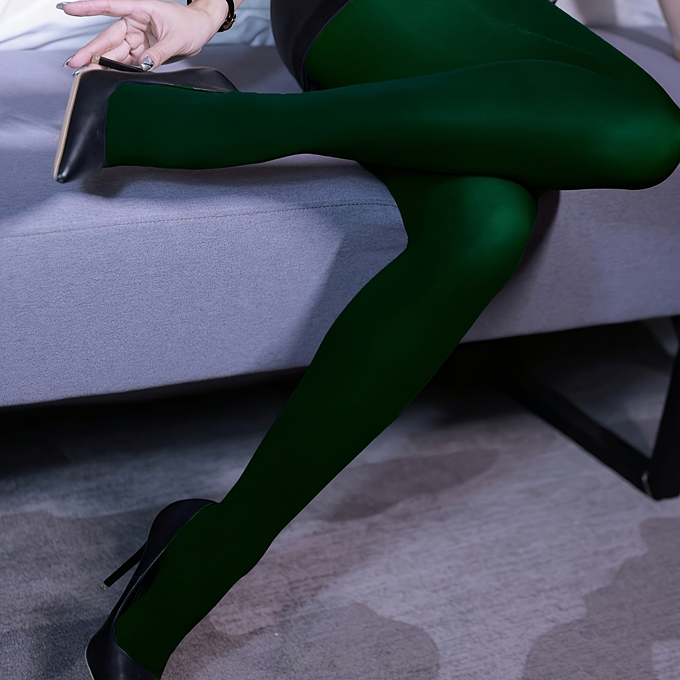 Image of 1 Pair Women's High-quality Solid Color Leggings, Fiber 88%, 12%, Fabric, Non-reflective, Anti-ladder, Anti-slip, Hand Washable, Suitable For Daily Wear - Dopamine Candy Green
