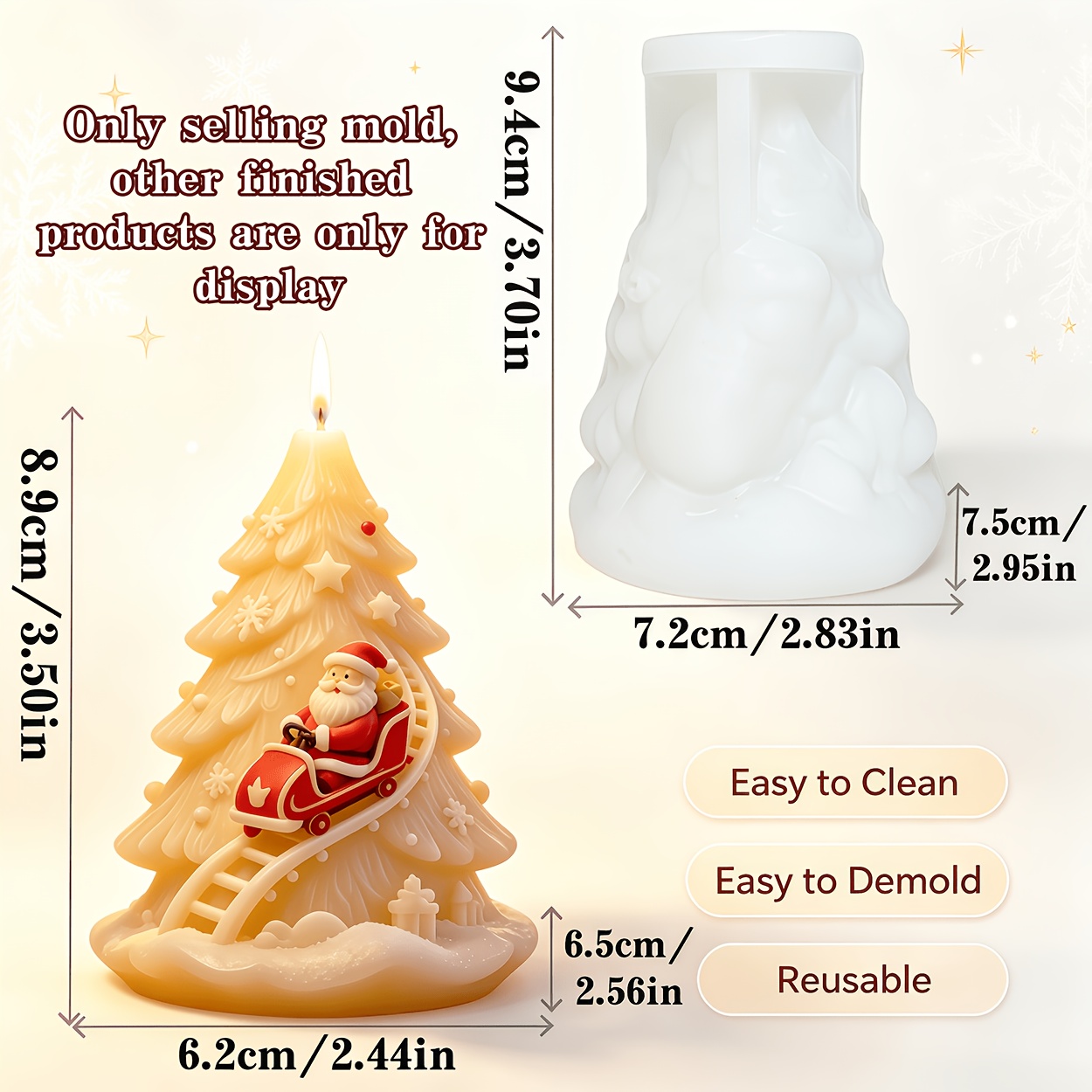TEMU Reusable Candle Mold With Santa Claus And Christmas Tree Relief Design For Scented Candles, Plaster Ornaments, Or Resin Crafts