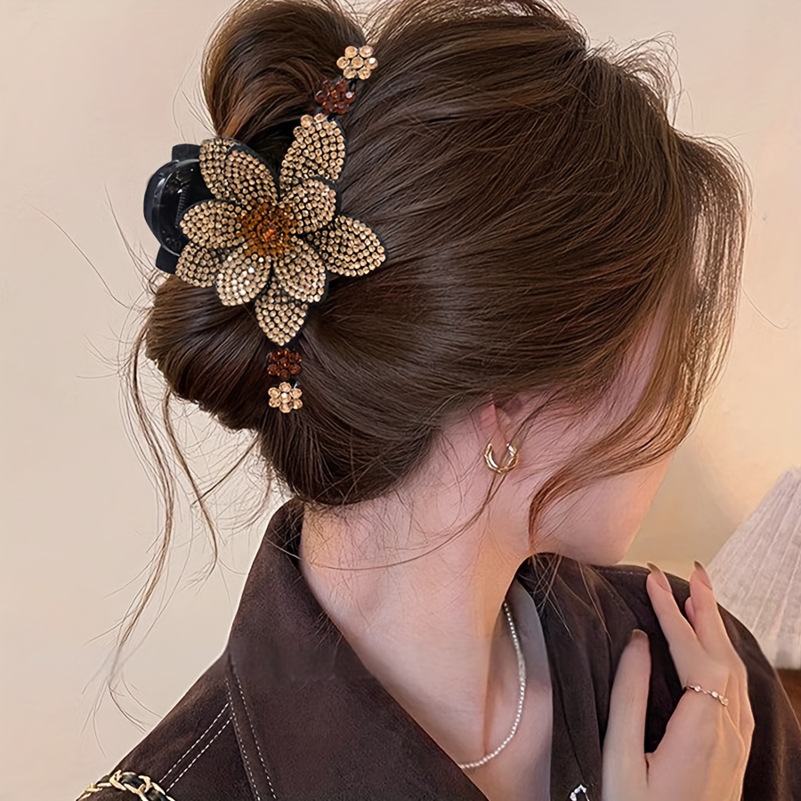 E-shop 1 Stück Strass-Blumen-Haarklammer, Süße Retro-Haarspange für Damen