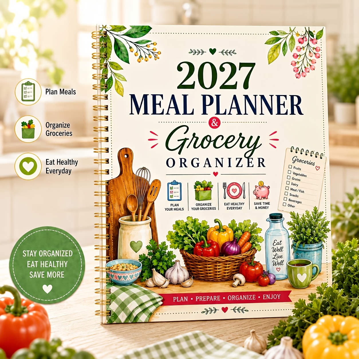 TEMU Agenda Mensuel et Planificateur de Repas Hebdomadaire 2027 avec Reliure Spirale - Reliure à Spirale Adaptée , , le Suivi du Budget, de Courses,