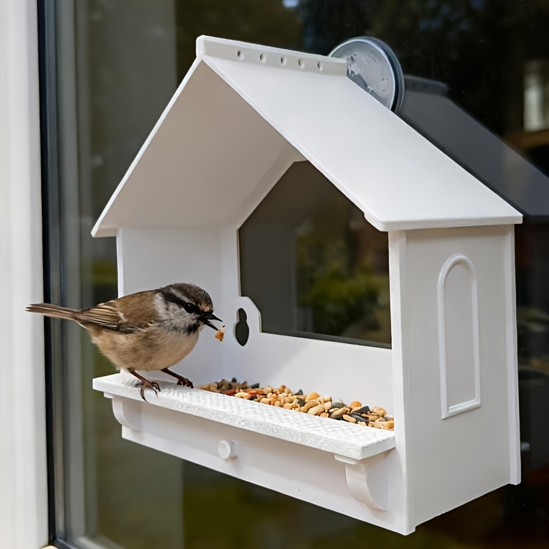 Image of A Very Practical Multifunctional Window Bird Feeder - Stuck On Window Glass, Doors, Etc., For Observation Of Birds Feeding, With Threading Hole On Top, Hung On Trees, And Support Rod Hole On Bottom