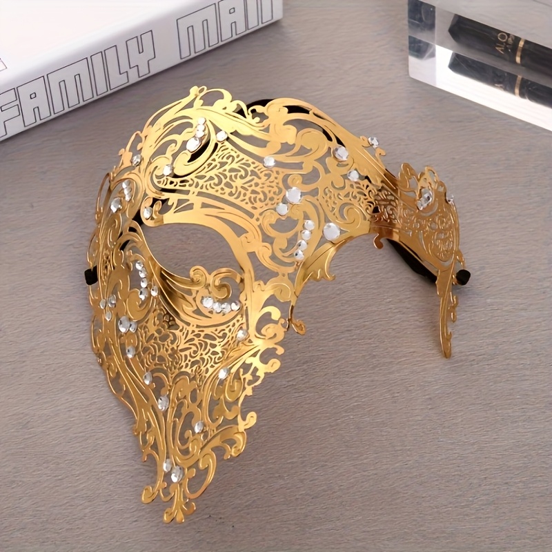 Venetian Princess Rhinestone-Embellished Metal Mask - Luxurious Iron Art Design for Cosplay, Masquerade Parties & Themed Events, Themed Event Accessory, Intricate Craftsmanship