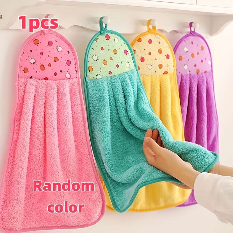 TEMU 4pcs Ultra Soft Microfiber Kitchen Towels - Extra Large, Water-absorbent, With Fun Cartoon Patterns (pink Strawberries, Green Avocados, Purple