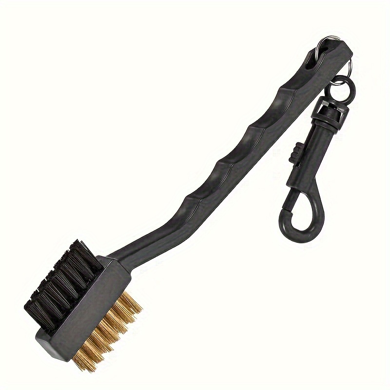 

Golf Club Brush With Dual Sides, Nylon & Wire , Golf Club Cleaning Brush Accessory With Carabiner Clip - Black, Pa Material