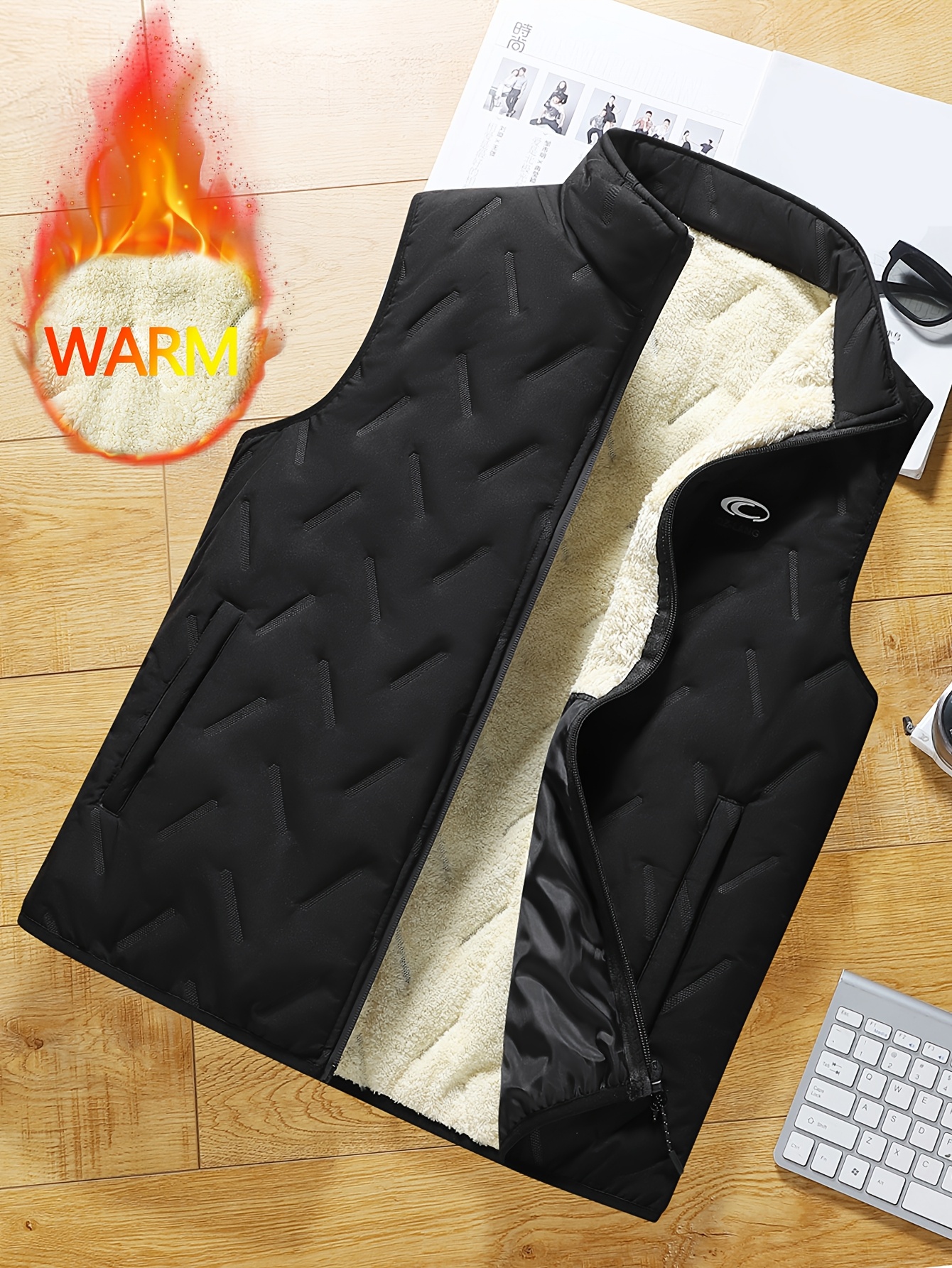 mens sleeveless jacket fall winter warm fleece lined - Temu United