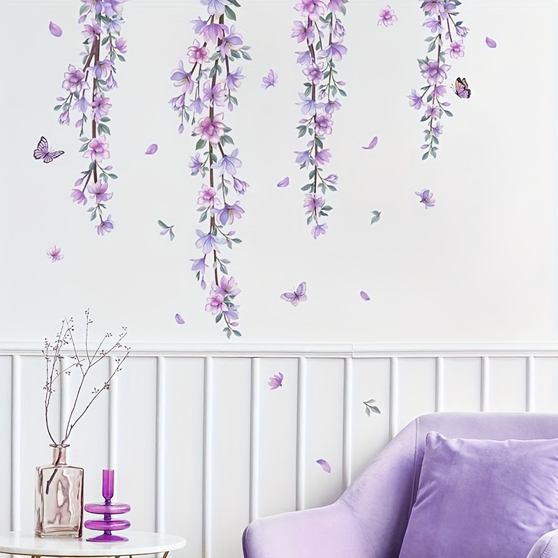 

1pc Creative Vinyl Wall Sticker, Purple Flower Vine Print, Self-adhesive Wall Sticker For Bedroom, Entryway, Living Room, Porch, Home Decoration