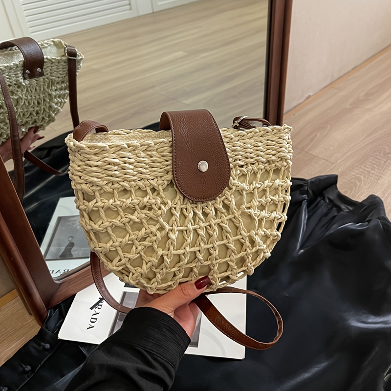 Image of Handmade Rattan Woven Straw Bag Summer Beach Bag For Women Bohemia Crossbody Bags