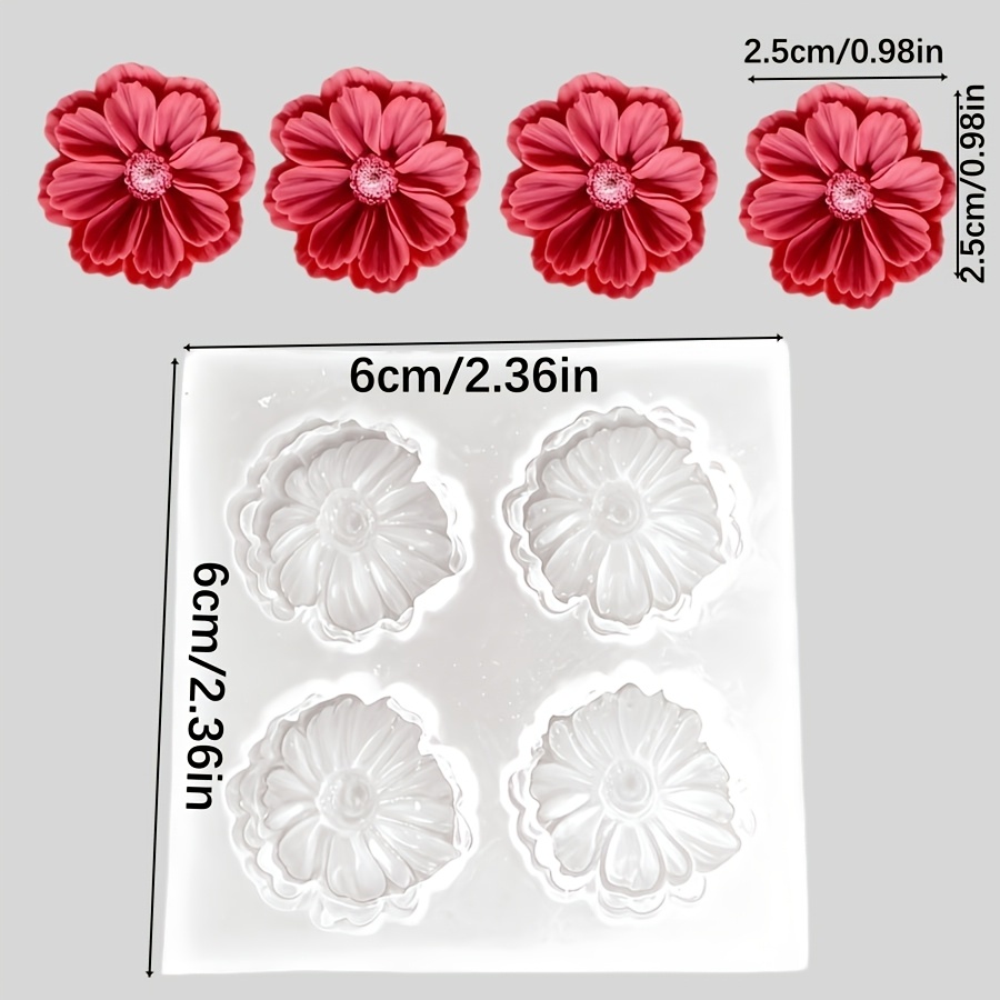TEMU [clay Silicone Mold] 1pc 4-hole Poppy Flower Scented Candle Gypsum Outdoor Gift Silicone Mold, Home Oval Lawn Tabletop Atmosphere Decoration