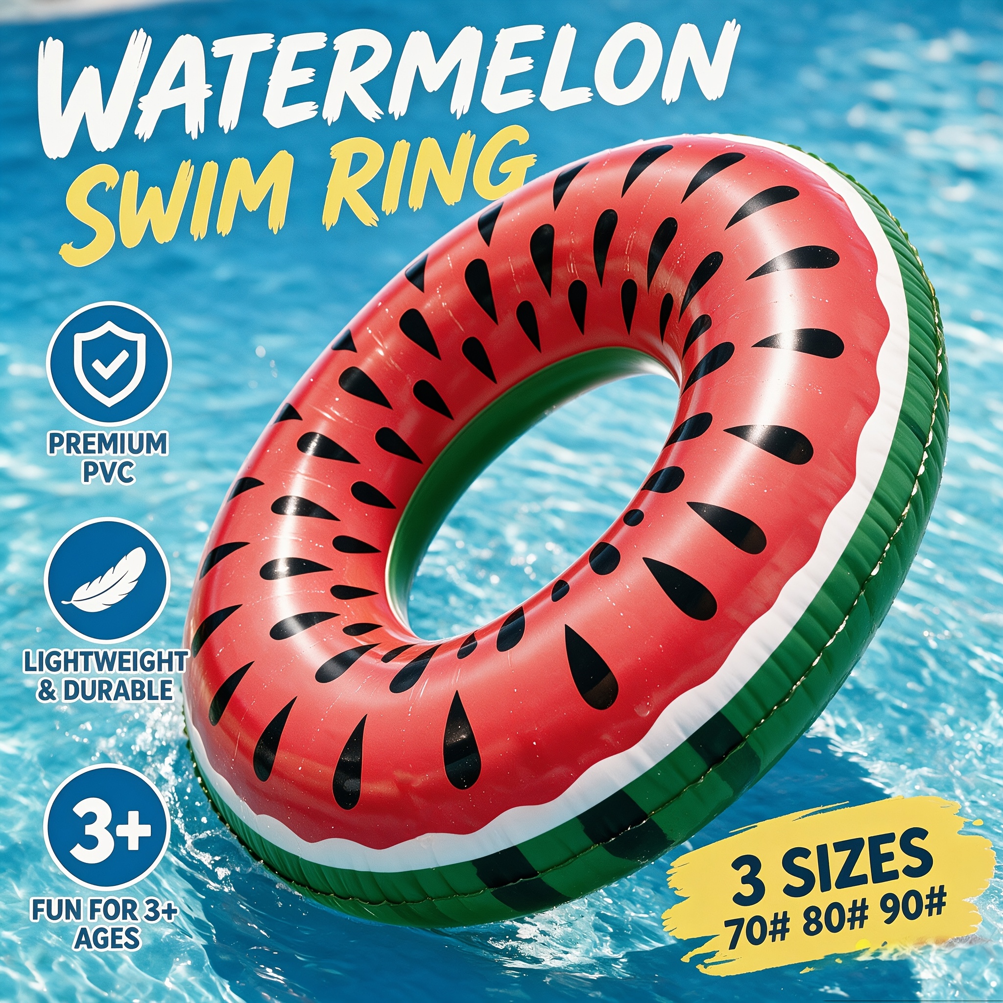 Fei 1pc Watermelon Shaped Float Ring, Size 70/80/90# Optional, Inflatable Thickened Pvc Float, Indoor Outdoor Water Toy, Kids' Essential