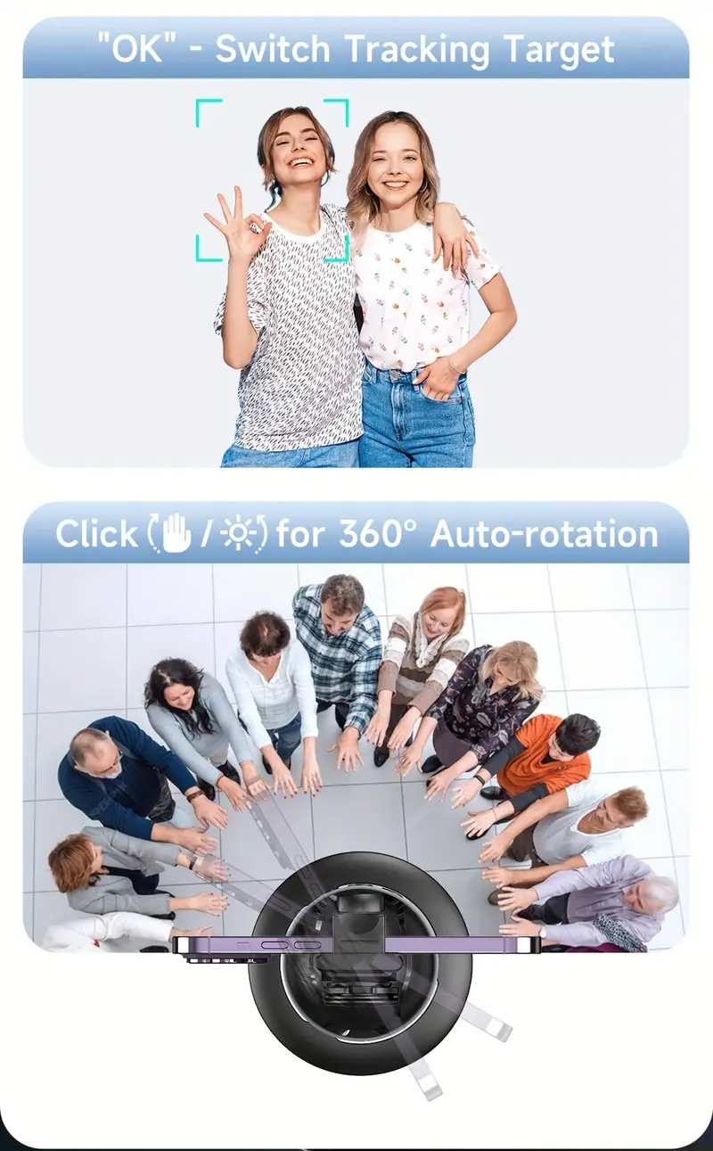 trépied de automatique du visage, application requise, rotation à 360 °, support de téléphone pour caméra de corps de visage, support de de téléphone intelligent pour la vidéo en direct vlog, accessoires de batterie rechargeables selfie détails 6