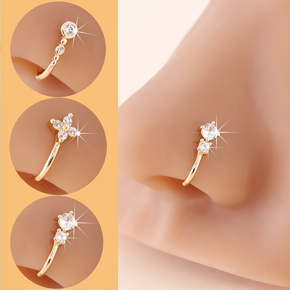 Image of 3pcs U-shaped Non-pierced Nose Rings Nose Clips, Nose Studs - Easy Elegant Shiny Daily Party Additions, Suitable For Non-pierced Noses Comfortable Clip-on Nose Rings