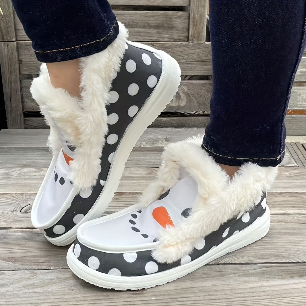 

Cozy Women's Slip-on Snowman Boots With Plush Lining - Polka Dot, Soft Sole, Casual Winter Shoes, Winter Boots