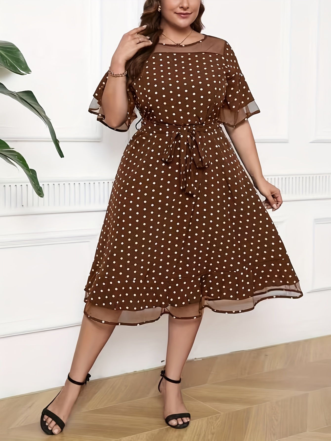 Plus Size Elegant Black Polka Dot Dress with * Hem - Sleeveless, Summer Fit  and Flare Dress for Women, Casual to Semi-Formal Wear, Casual  Attire|Elegant Sleeveless Dress|* *