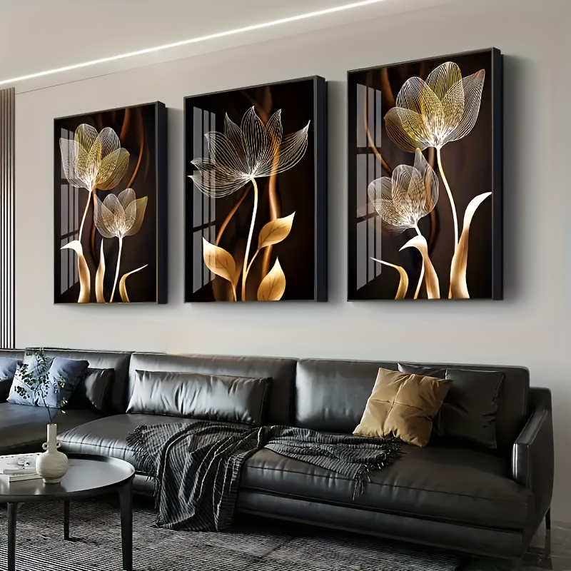 

Black And Golden Flower Wall Art Canvas Painting For Living Room Decor Modern Abstract Posters Home Decor (3pcs-unframed)
