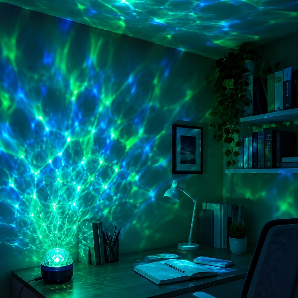 TEMU Lampe de projection LED à de couleur, télécommande, veilleuse, alimentation USB, lampe intérieure à d'eau, décoration intérieure, projecteur de