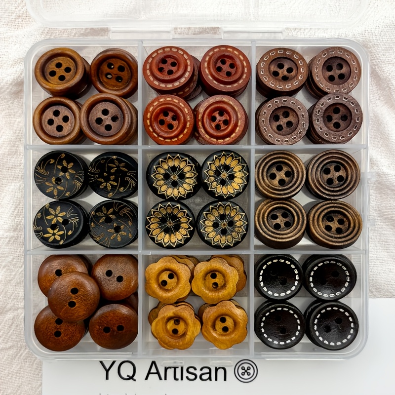 TEMU 1 Boîte de 108 Boutons Décoratifs Multifonctionnels en Bois à Soi- pour l'Artisanat, Fournitures de et de Couture, Convient aux Créateurs et aux