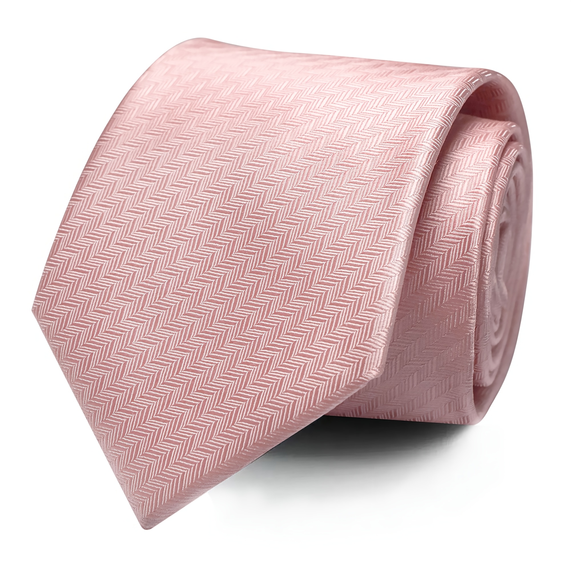 TEMU 1pc Men' Pink Herringbone Necktie, Solid Jacquard Formal Tie For Wedding Business Party