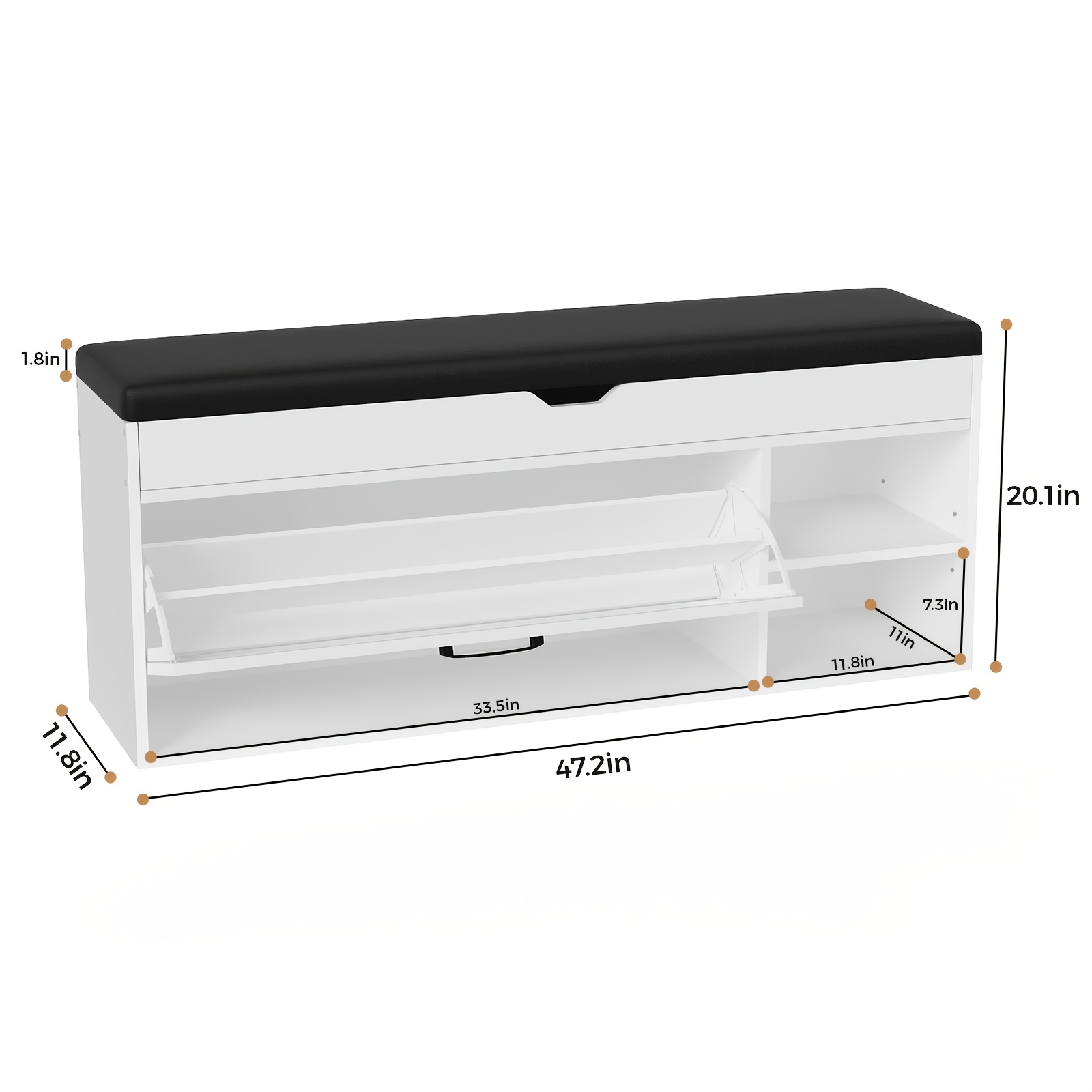 47 freestanding shoe storage bench with hidden compartment open shelves soft   leather seat white   saving design for entryway hallway or living room shoe rack 7