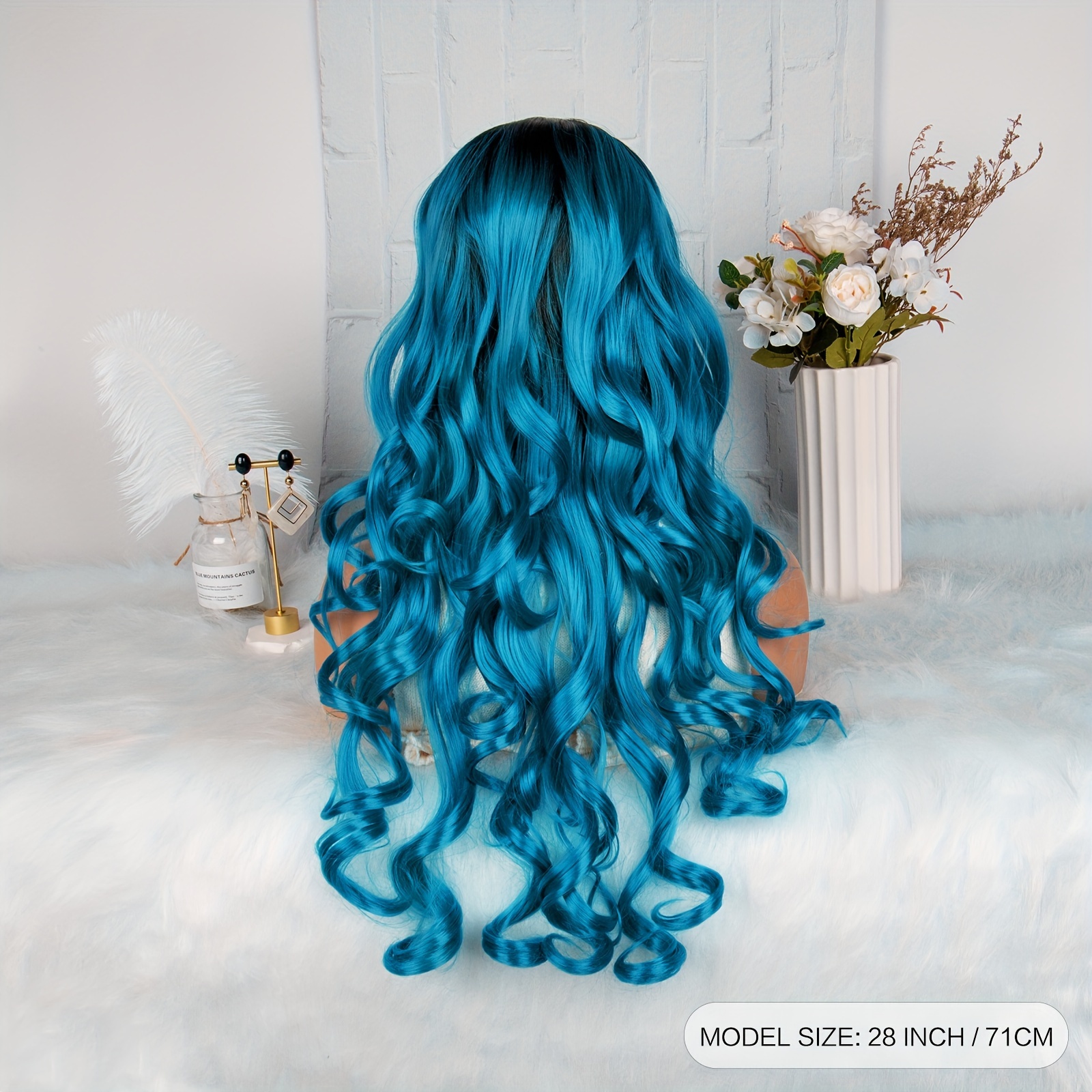 13 3 Lace Long Hair Body Wave Ombre Bluish Teal Blue Wigs Temu