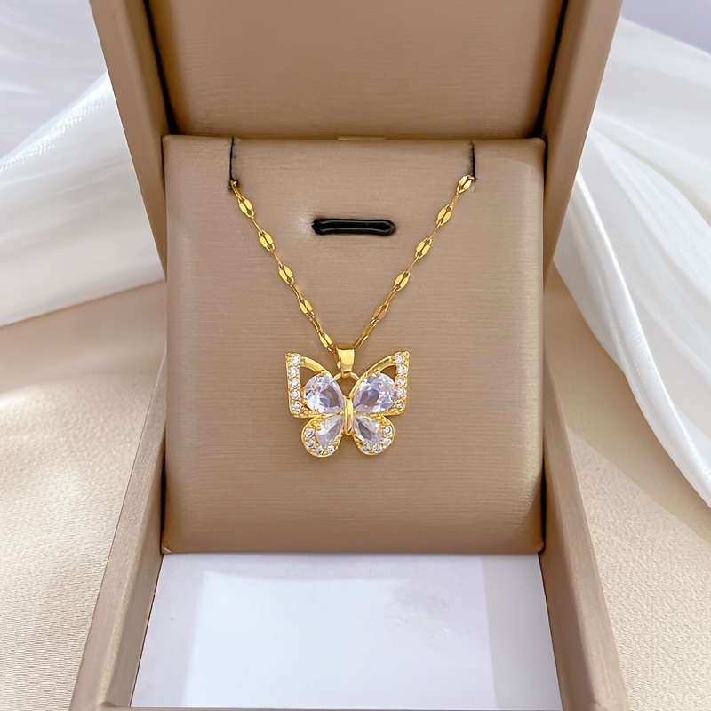 

Fashionable Exquisite And Luxurious Style Shiny Zirconia Butterfly Pendant Necklace Versatile For Daily Use Festivals And Birthdays A Perfect Gift For Elegant Girls And Ladies.