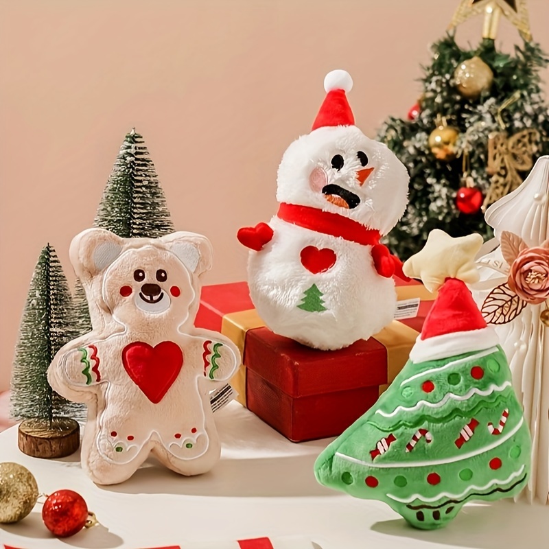 

1pc Christmas Cute Embroidery Simulation Snowman Christmas Tree Gingerbread Bear With Bb, Pet Plush Sound Toy For Interactive Boredom Toy Suitable For Playing Christmas Decoration