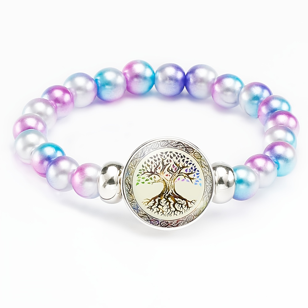 Fashion Rainbow Mixed Plastic Bead Bracelet with Tree of Life Pattern