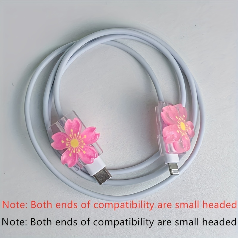 

2pcs 3d Flower Shaped Charging Cable Protector, Compatible With 20w Charger, Fun & Cute Cable Accessory, Prevents Fraying, Pink Floral Design, Fits Iphone Usb Cables - Cable Savers 1.18in Size