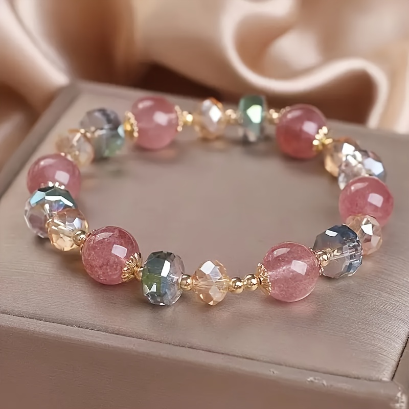 

1pc Bohemian Style Strawberry Faux Crystal Beaded Bracelet For Women, Accessory With Multicolor Accents, Gift For Her