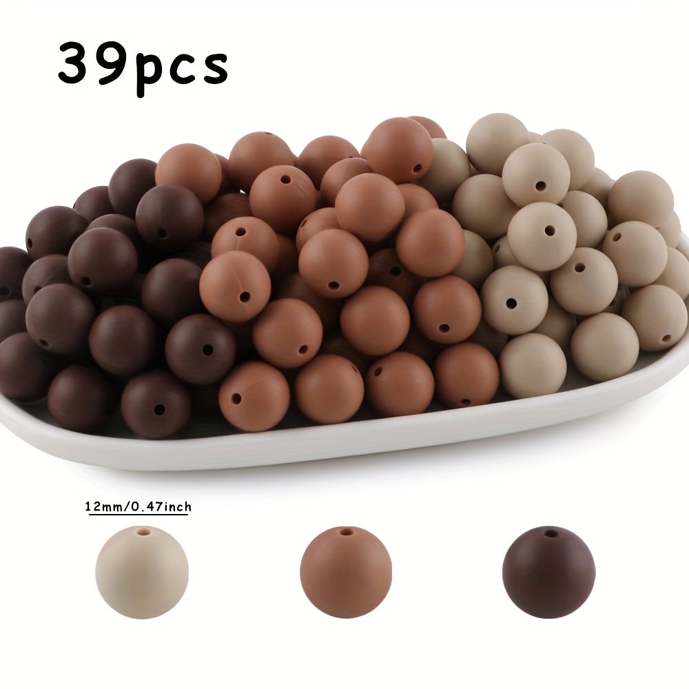 TEMU 12mm-39pcs, 15mm-27pcs, 19mm-12pcs, Beads & Bead Assortments, 3 Colors Of Mixed Round Beads, Autumn And Winter Dark Silicone Round Beads,