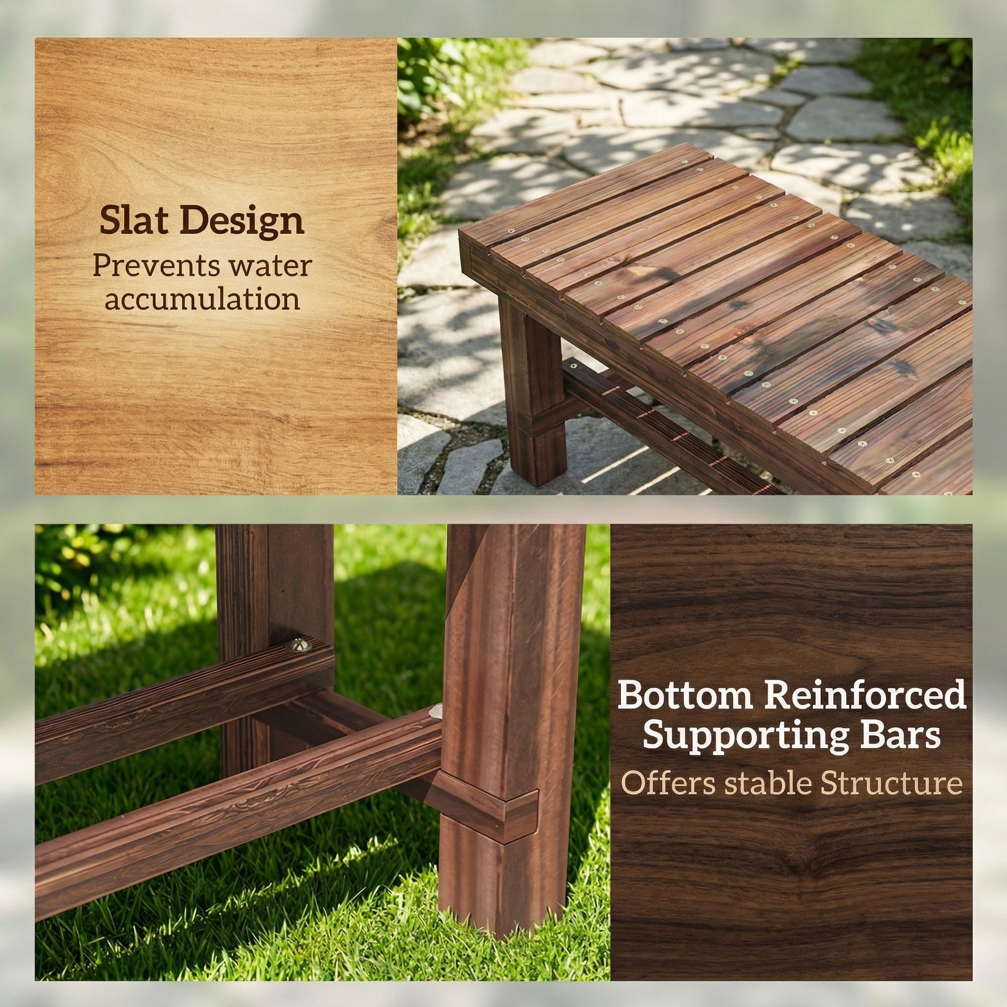 Carbonized Wood Garden Bench for 0.8 People, Measuring 35.4 Inches
