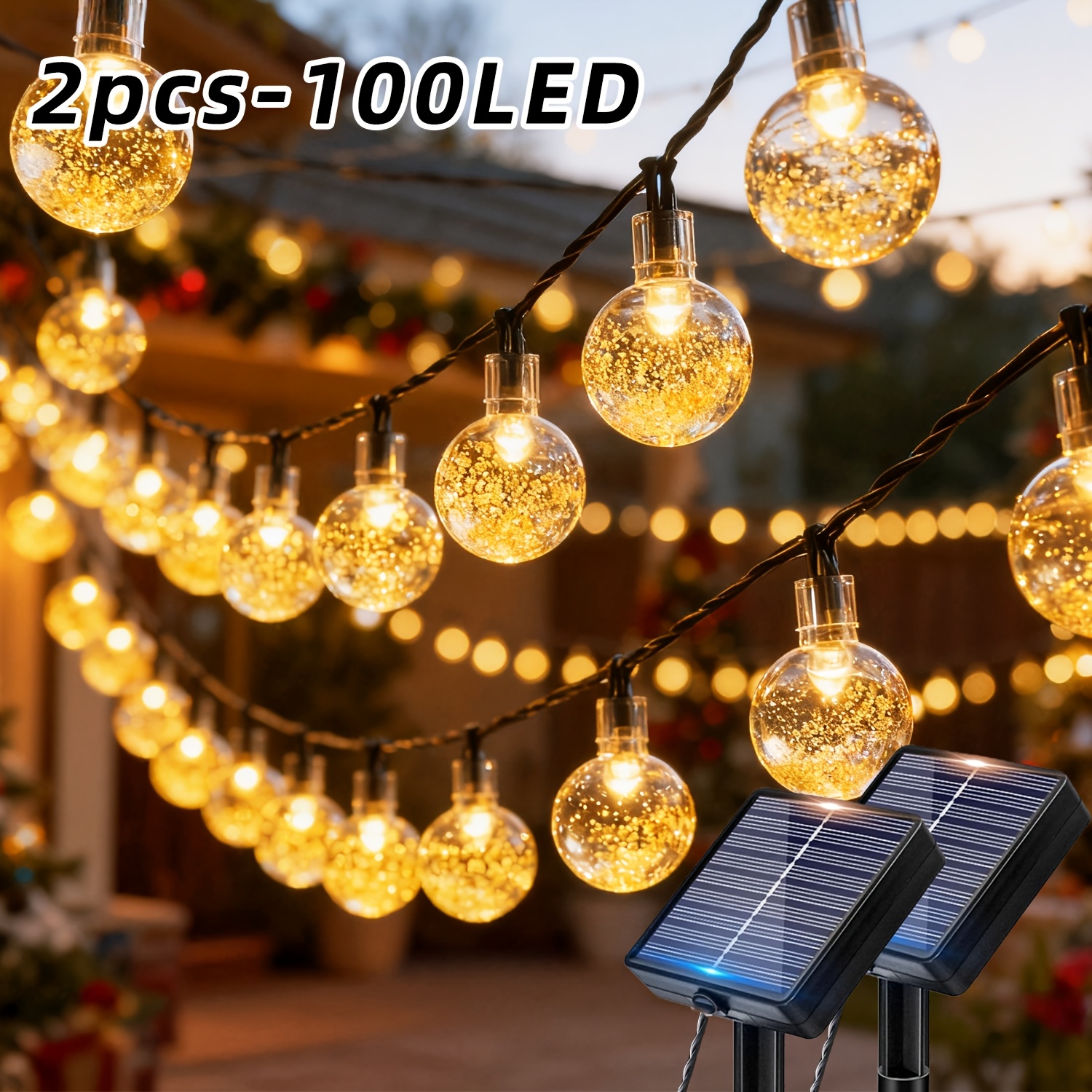 2/1pc Bubble Ball Courtyard Fairy Lights, 12m/100led Solar Outdoor String Lights, 12 Smart Induction Decor For Garden, Balcony, Patio, Wedding, Festival, Party