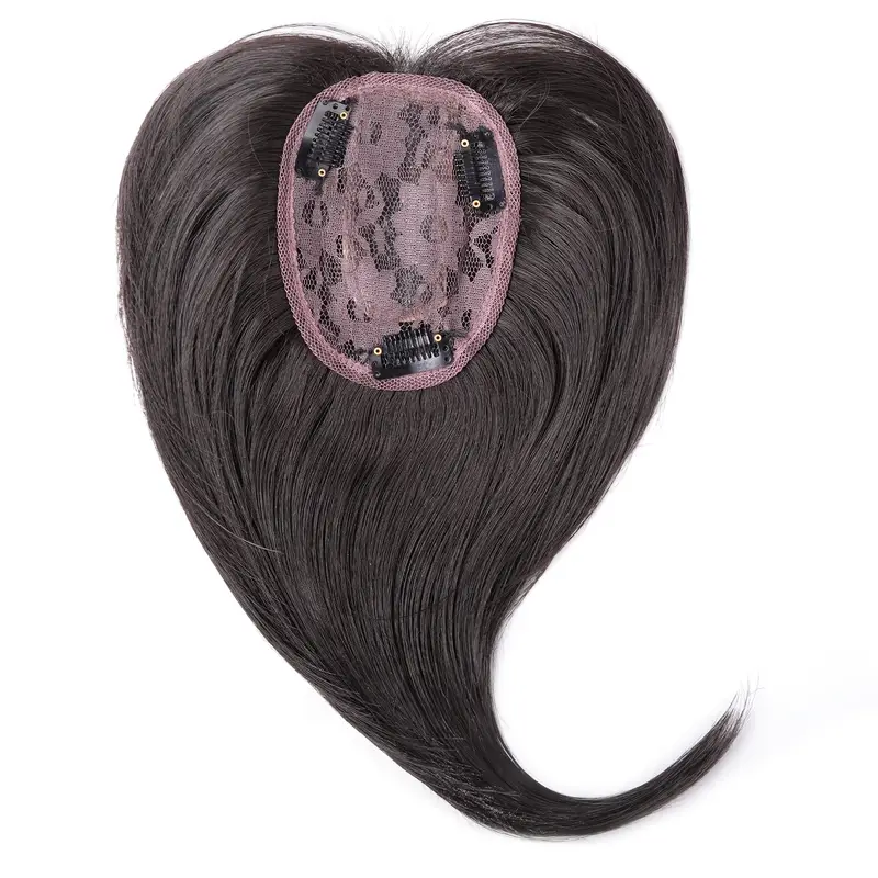 12 inch hair toppers for women with thinning hair synthetic hair topper with wispy bangs 3d cover upgrade middle part clip in bangs for women daily gift black dark brown heat resistant high temperature fiber details 9