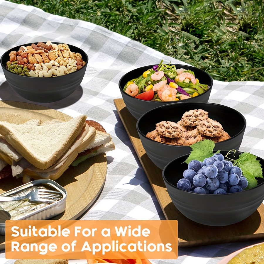 12/6pcs Black Plastic Dinner Bowl Set, Round 26oz, Kitchen Unbreakable Bowls, Perfect for Home Kitchen Restaurant Cafeteria, Microwave Safe, Dishwasher Safe, Salad Soup Ramen Snacks Rice, Reusable Salad Bowl Set, Lightweight Durable Easy To Clean St