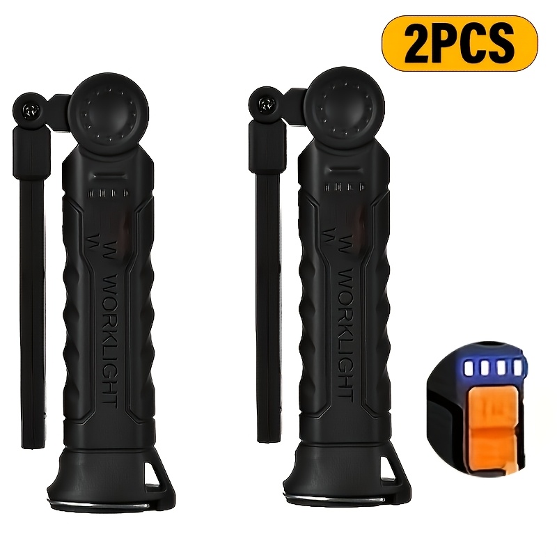 TEMU 2 lampes de poche LED portables avec base magnétique, lampe de travail rechargeable, USB multifonctionnelle 4 modes d'éclairage, lampe de poche