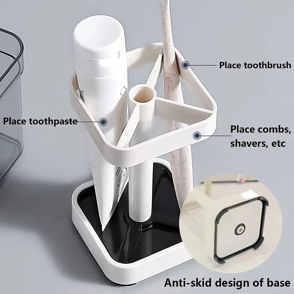 toothbrush holder with cup cover compatible with conventional toothbrushes can store toothpaste toothbrush holder 3 slots toothbrush and toothpaste holder bathroom counter organizer for electric toothbrushes floss razors for family details 5