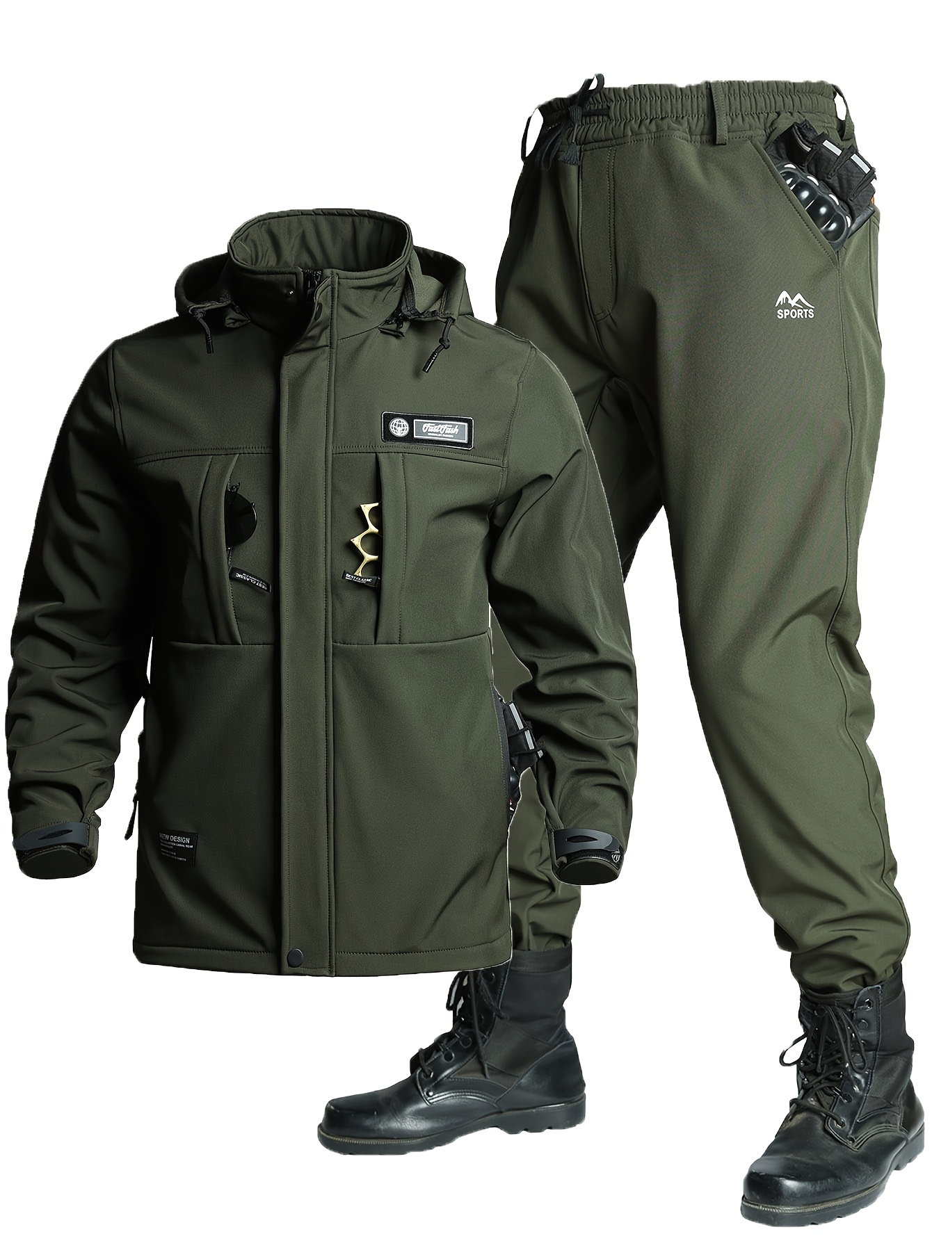 Men's Hooded Jacket & Thermal Pants Set for Cold Weather Activities