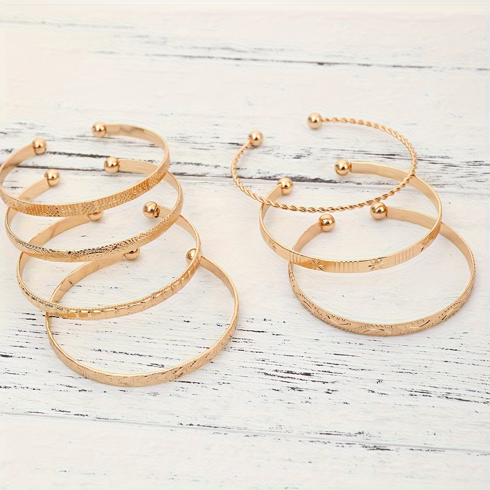 Ethnic Style Stacked Bracelet Set with Carved Patterns