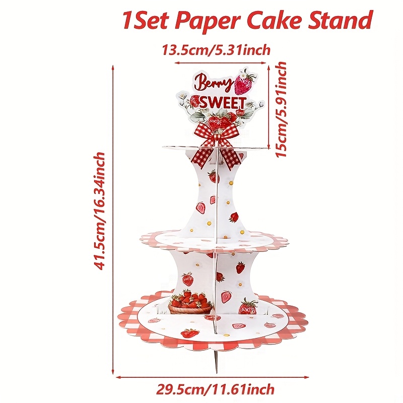 TEMU For School 1set, Cake Stand (non-food Contact), Centerpieces, Strawberry Pattern Cake Rack, 3-tier Display Holder, Strawberry Theme Birthday