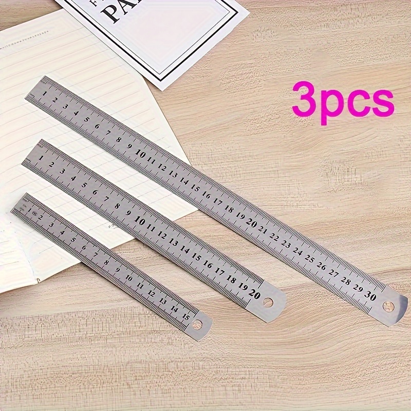 Image of 3pcs Stainless Steel Rulers - & Precise, Non-slip Backing, Easy-to-read , 304 Stainless Steel, For Professional And Educational Use, Ideal For Industrial Measurement Instruments