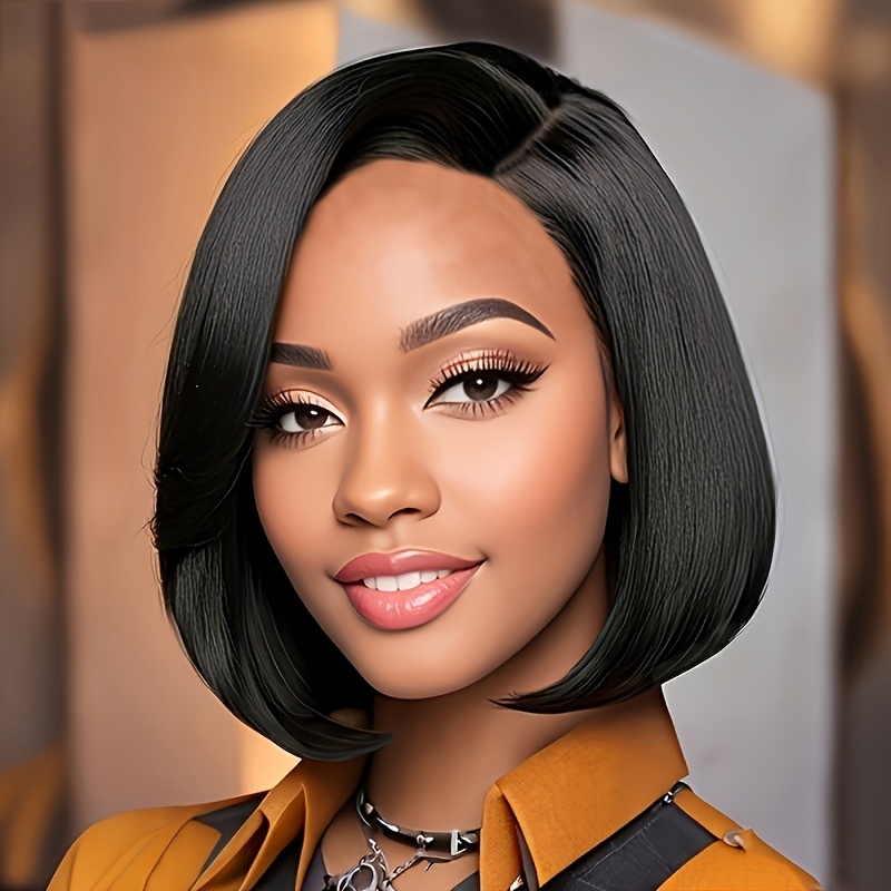 TEMU Short Black And Brown Wig Short Straight Hair Throw On And Go Synthetic Wigs For Women Short Hair Wigs For Summer Beginner Friendly