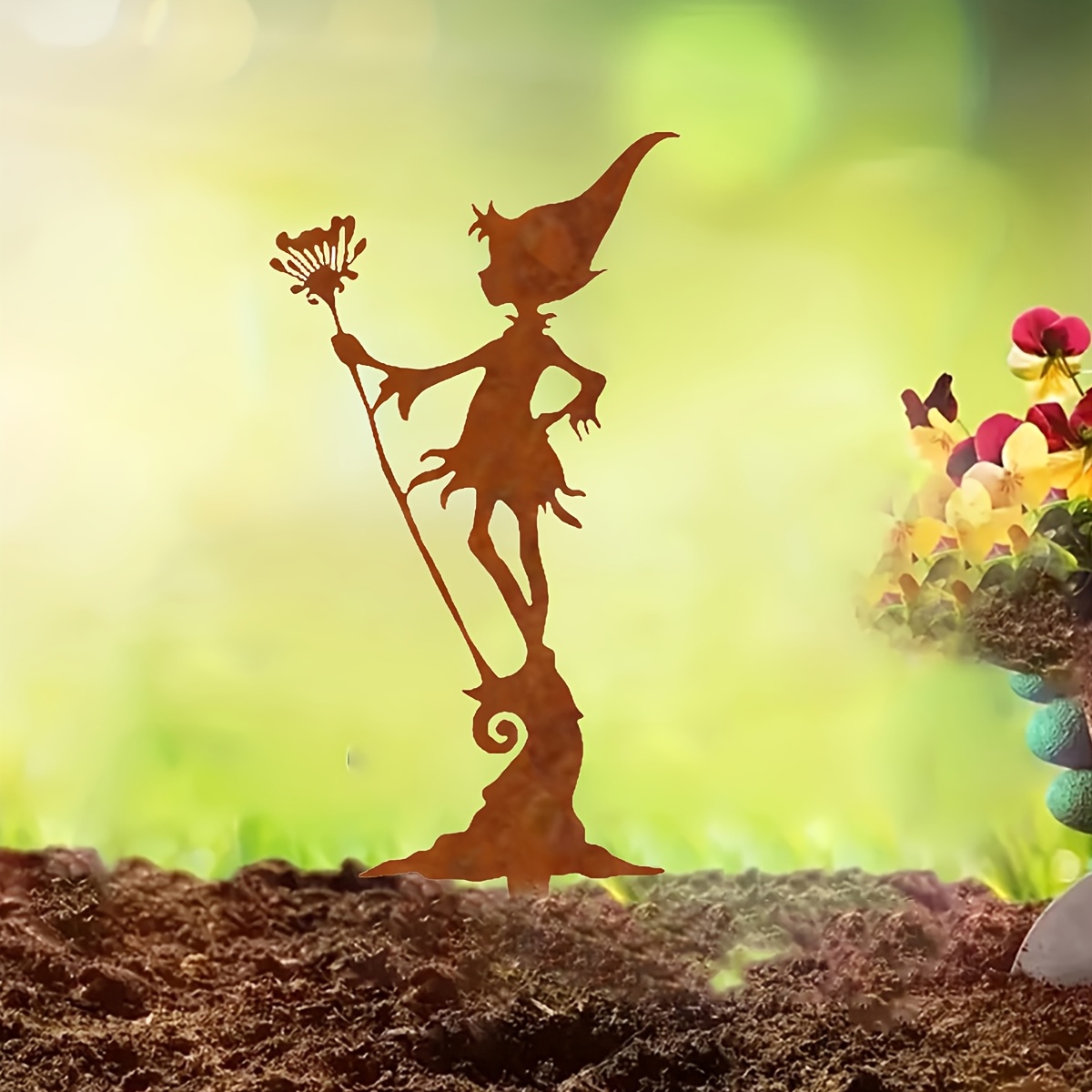 E-shop Ein natürlich verrosteter, dekorativer Feen-Erdspieß, Outdoor-Dekor im Vintage-Stil, für Gärten, Blumenbeete, Rasenflächen und Terrassen -