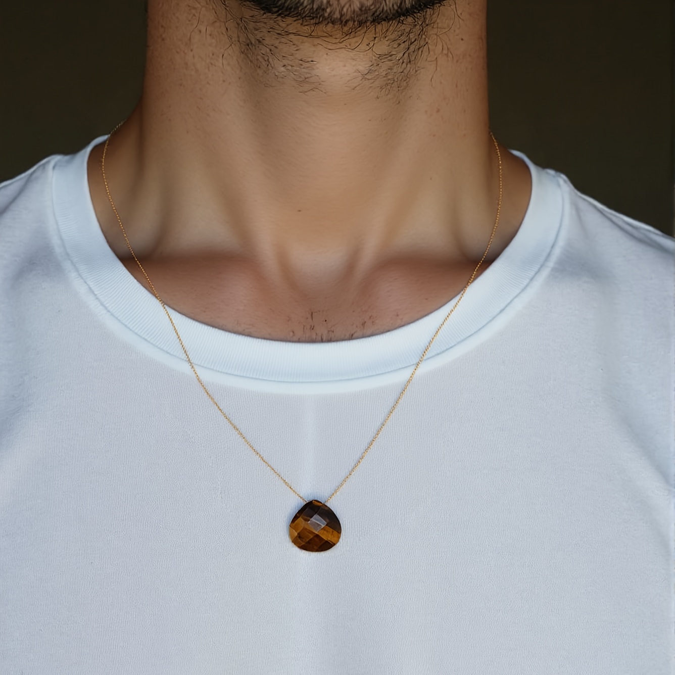 Adjustable Tiger's Eye Necklace with Diamond Cut Drop Pendant