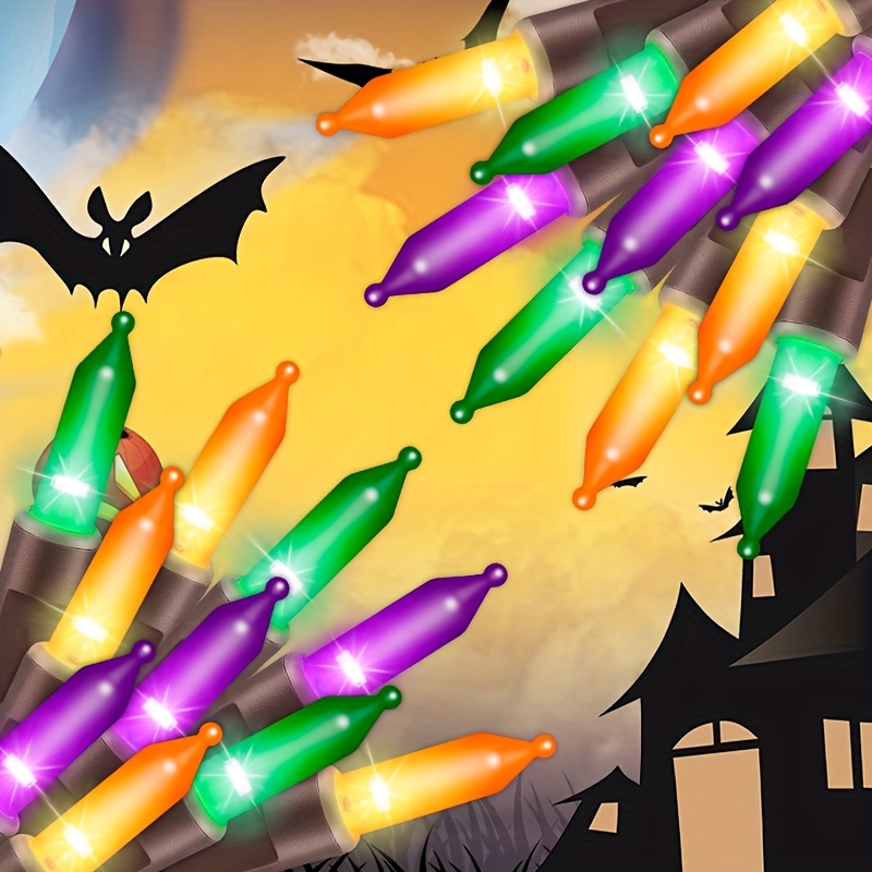 TEMU 200 Lights Orange Green Purple Halloween Lights Decoration, 200lights (2pk Of 100l) Mini Bulb String Light Set For Halloween Home Christmas Tree Holiday Decor