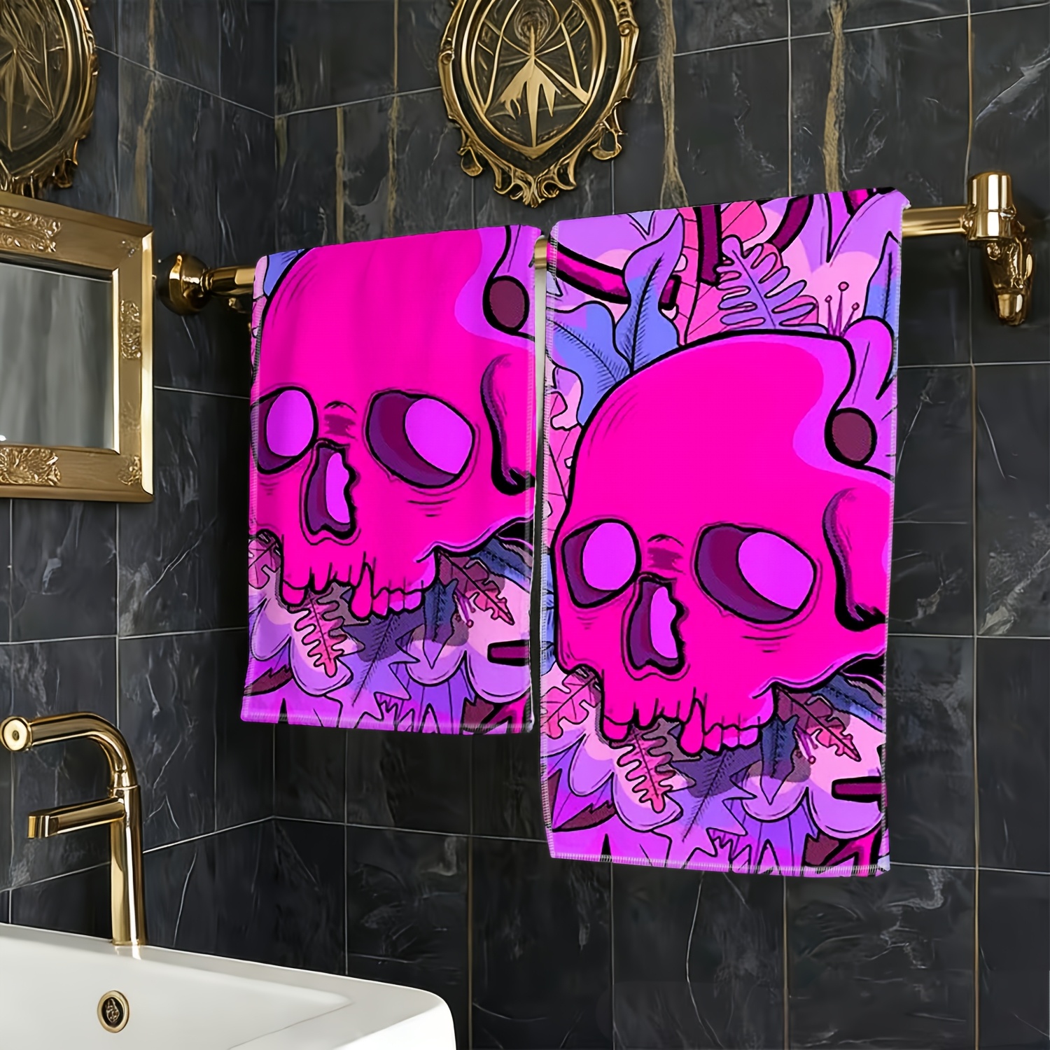 TEMU 1pc Pink Graffiti Art Pattern Towel, Easy To Wash And Dry, Home Decor, Showcasing Unique, Suitable For Bathroom, Cleaning, Dishwashing And