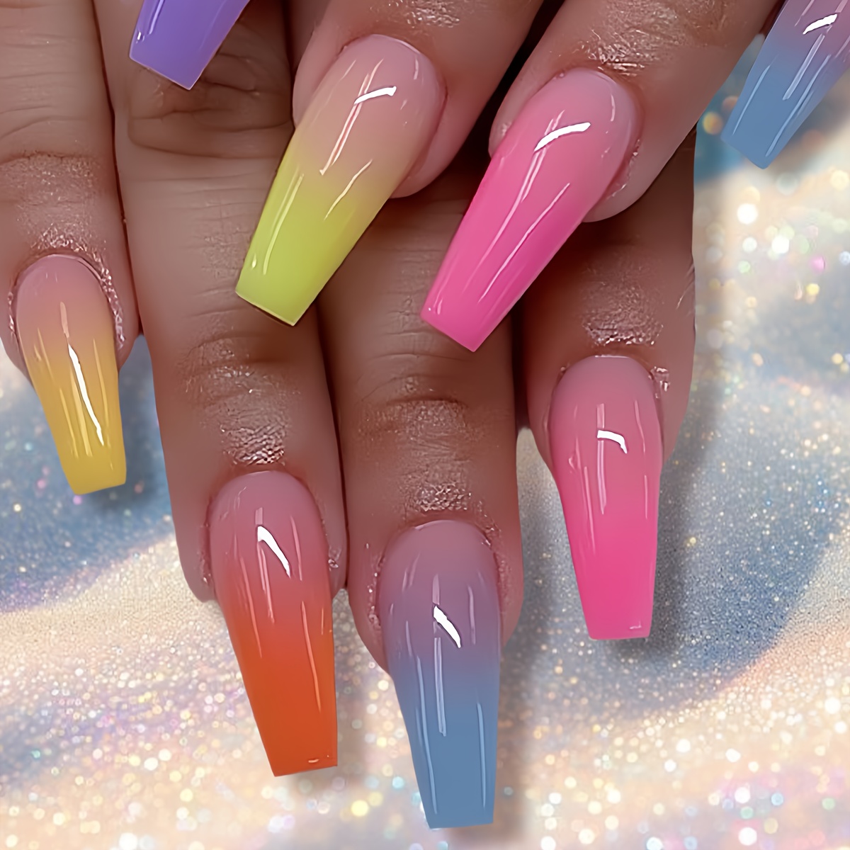 TEMU A Set Of 24 Ballet-style Fake Nails With Bright And Fashionable Colors, Suitable For All Women And Girls. The Box Includes A Nail File And Jelly Glue For Easy Application.