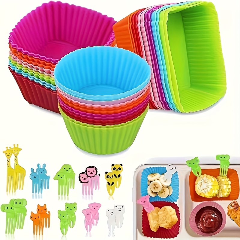 35pcs Silicone Cupcake Liners Set, Reusable Muffin Liners With Fruit Forks And Baking Molds For Cream Pastries Random