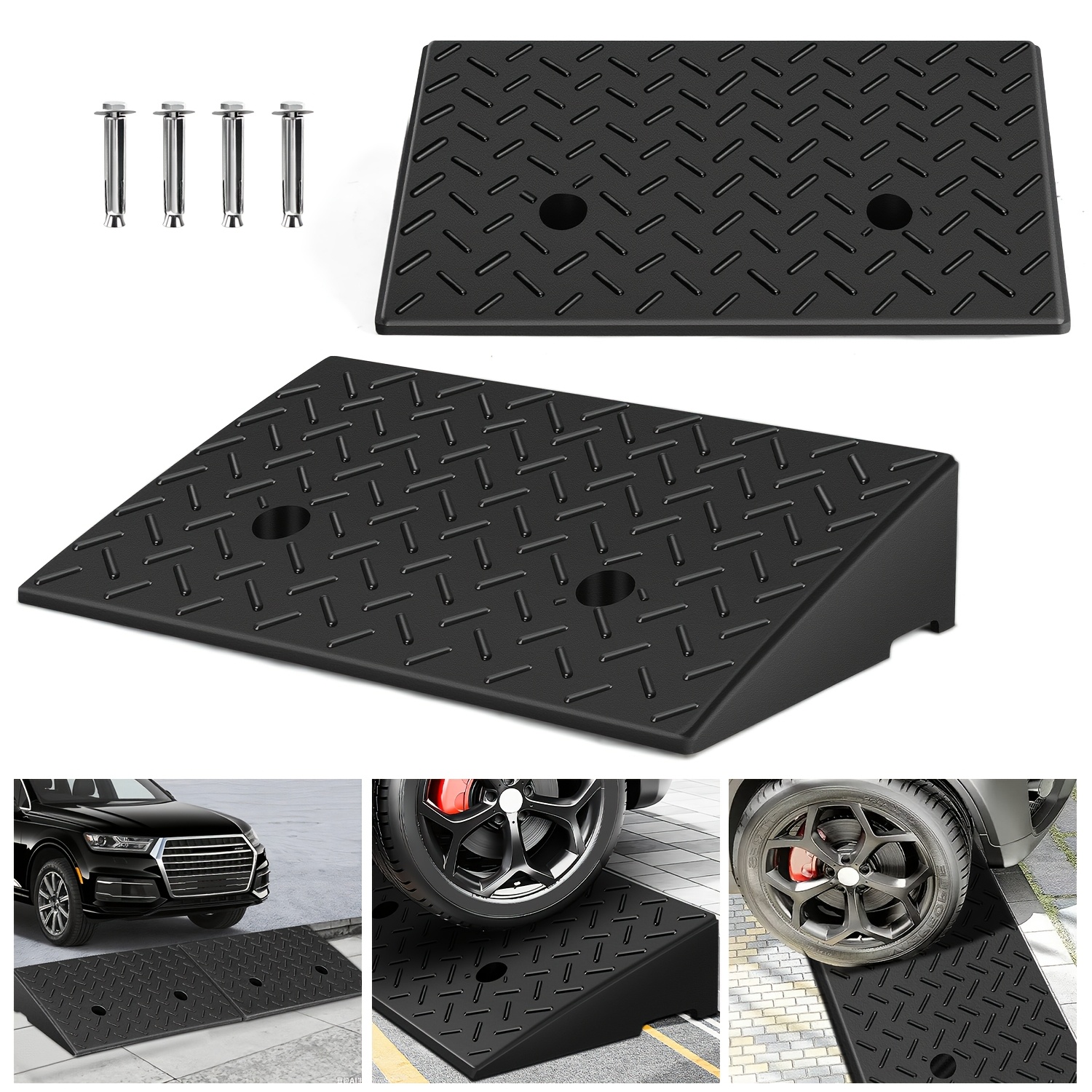Ramp Mat Measuring 49*31*10cm, Made Of Rubber, Supports A Load Of Up To , Features A Non-slip Surface And A Protective On . It Includes A Handle And In Multiple Sections For Extension