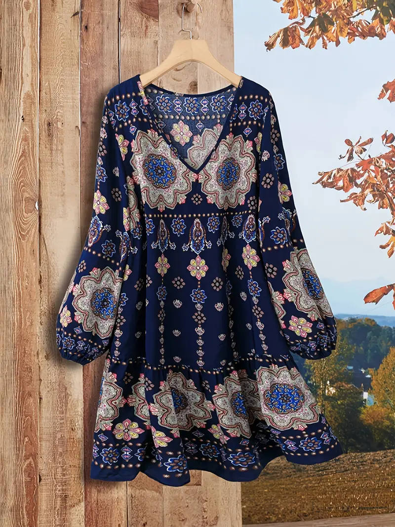 new print loose dress Loose printed white cotton dress COTELAC