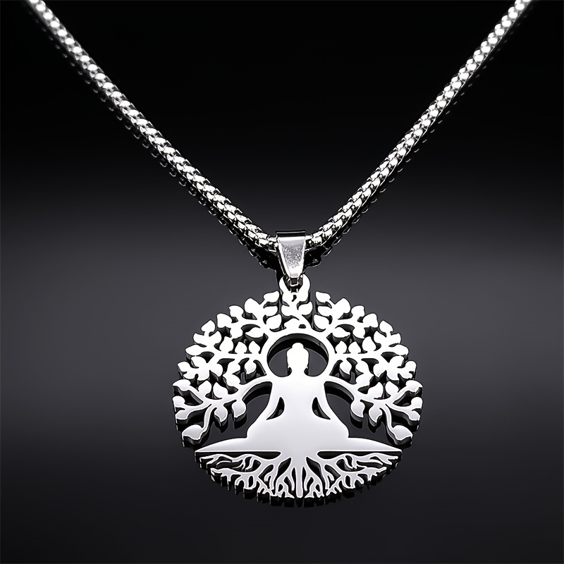 Image of 1pc Exquisite 304 304 304 304 Stainless Steel Of Life Meditation Yoga Pendant Necklace Unisex Fashion Trend Versatile Additions Gift