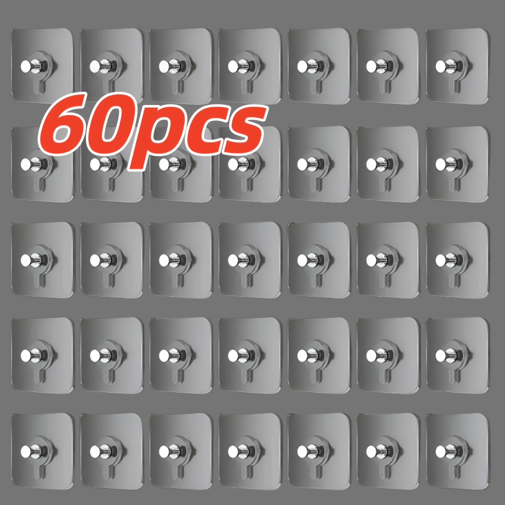 TEMU 60pcs Heavy-duty Self-adhesive Wall Hooks, No Nails No Drilling Hooks, Max 5kg, Space-saving Storage Bag, Adhesive Picture Hooks, Non-damaging